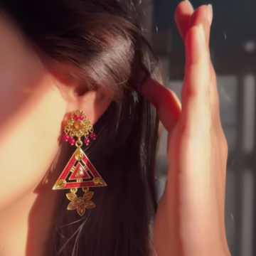 Red Enamel Triangle Drop Earrings 